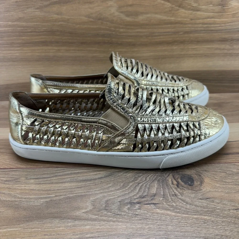 Tory Burch Huarache Sneakers Womens 10.5 Gold Weave Woven Leather